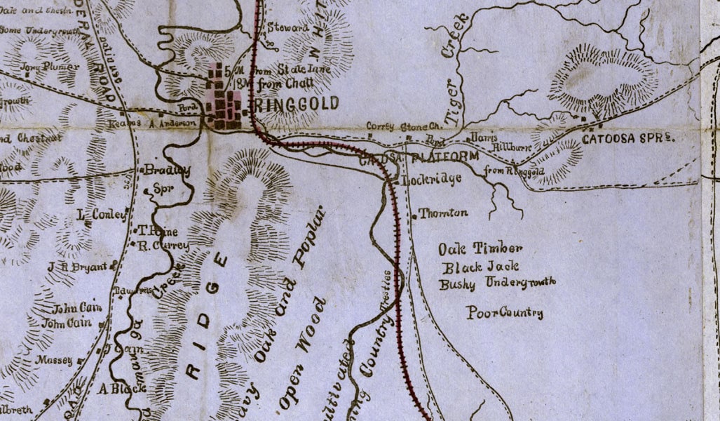 1864 Map of Part of Catoosa Whitfield and Walker County Georgia Reproduction