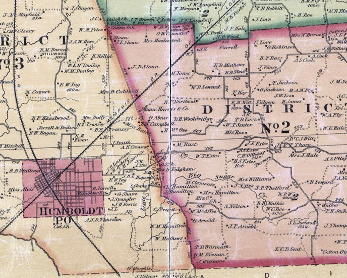 1877 Map of Gibson County Tennessee Humbolt