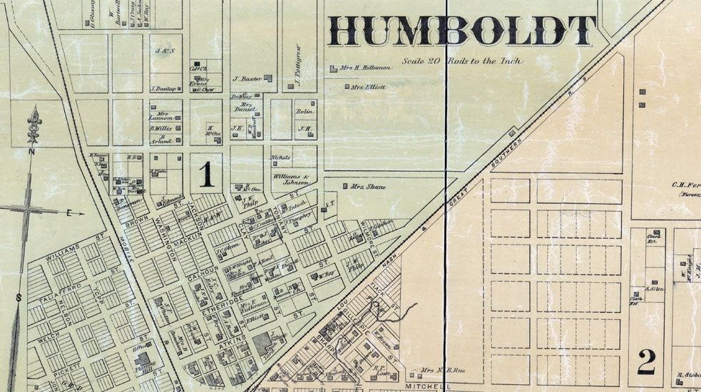 1877 Map of Gibson County Tennessee Humbolt