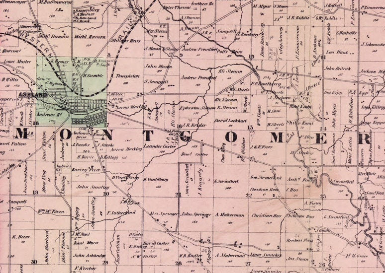 1861 Map of Ashland County Ohio Loudenville Ashland landowners reprint