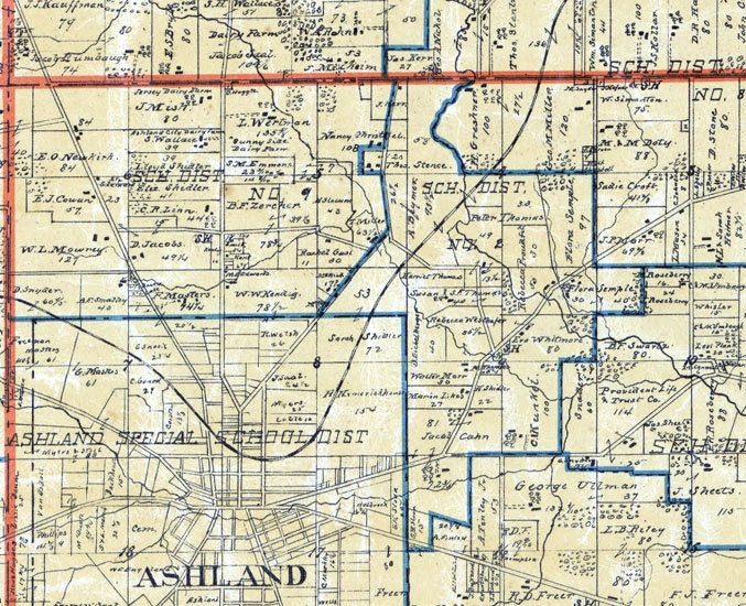 1897 Farm Line Map of Ashland County Ohio Loudenville Ashland landowners reprint