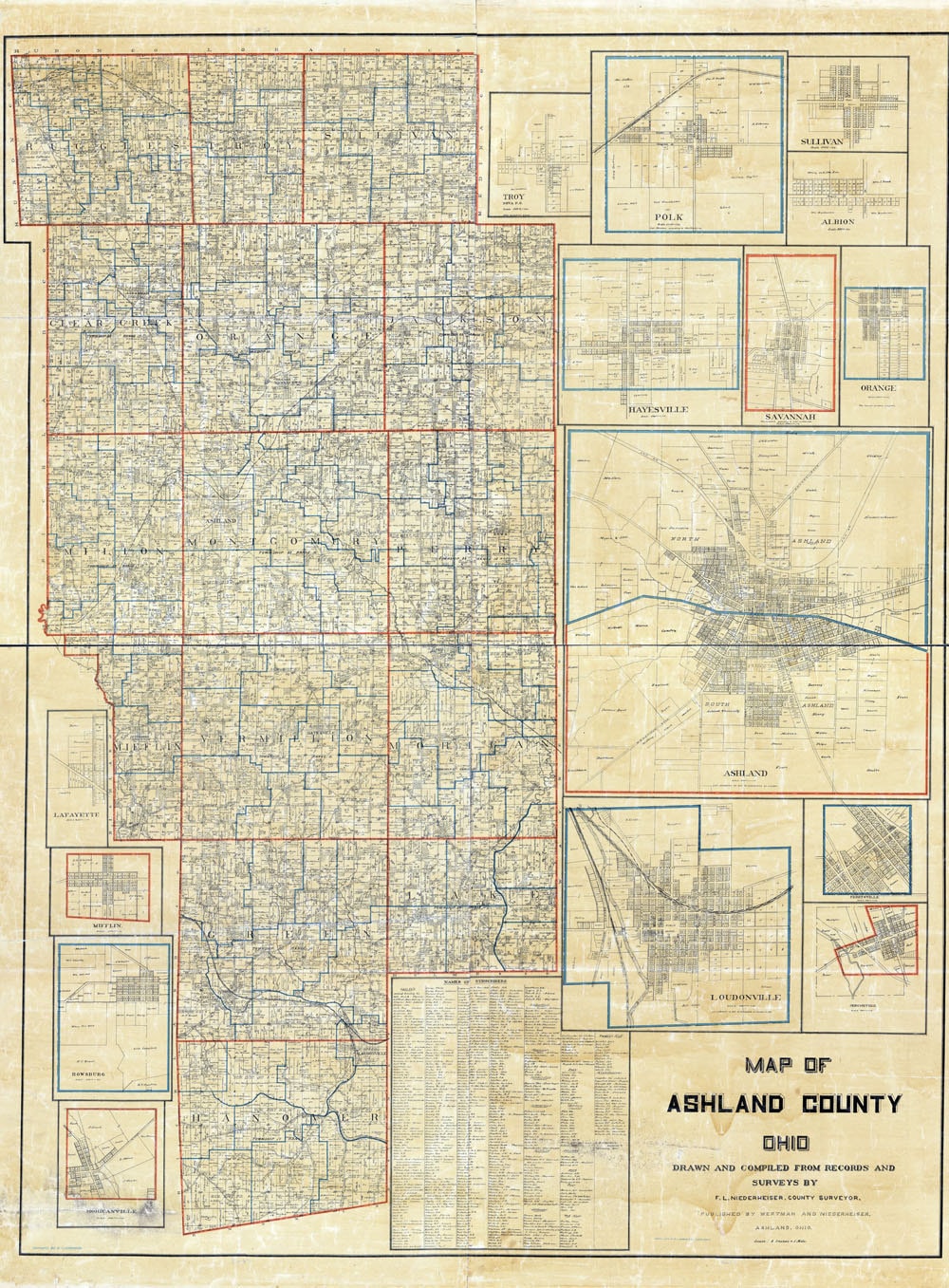 1897 Farm Line Map of Ashland County Ohio Loudenville Ashland landowners reprint