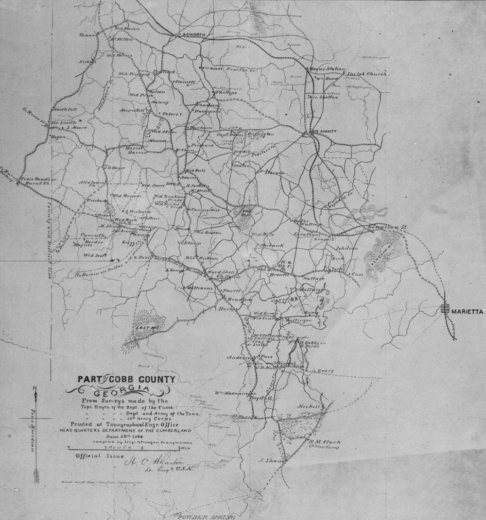 1864 Map of Cobb County Georgia Reproduction