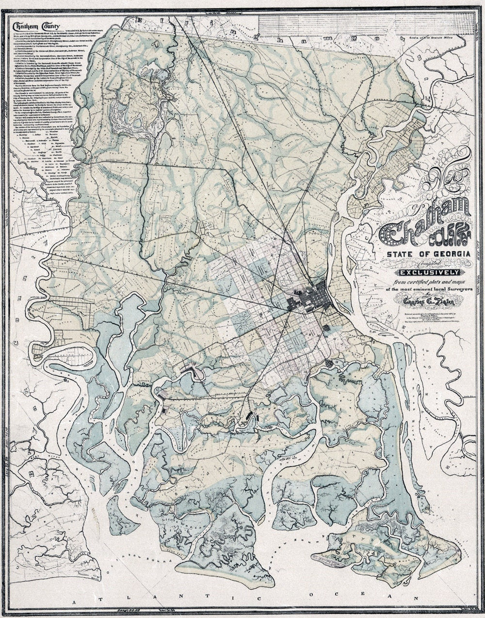 1875 Map of Chatham County Georgia Savannah Reproduction