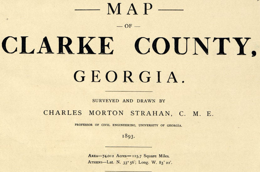 1898 Map of Clarke County Georgia Athens landowner reprint
