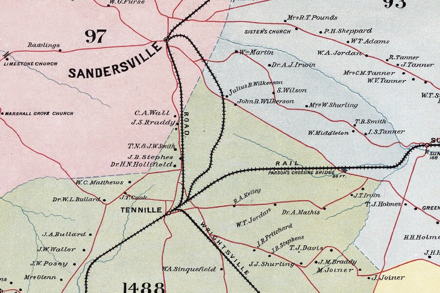 1897 Map of Washington County Georgia Sandersville landowner reprint