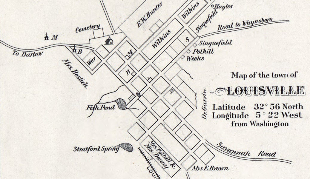 1879 Map of Jefferson County Georgia Louisville Reproduction