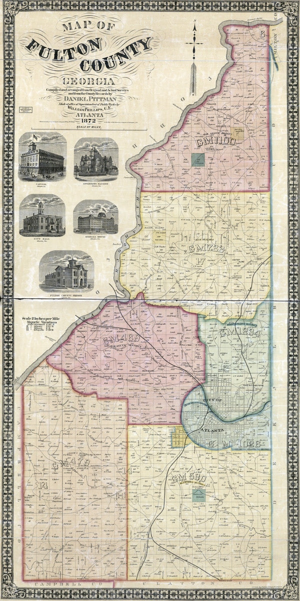 1893 Map of Fulton County Georgia Atlanta landowner reprint