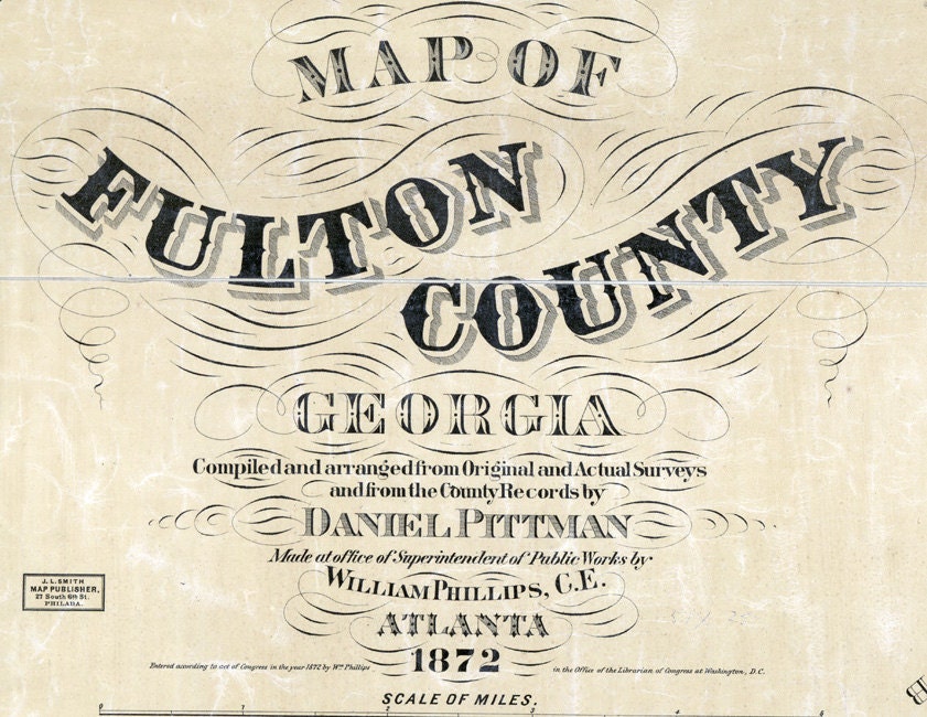 1893 Map of Fulton County Georgia Atlanta landowner reprint