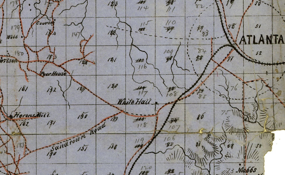 1864 Map of Part of Fulton Fayette Clayton and Campbell County Georgia Reproduction