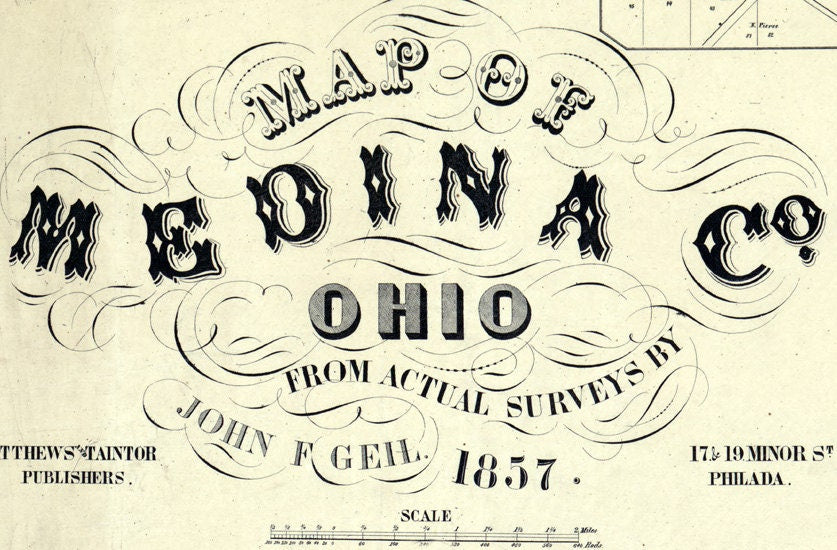 1857 Map of Medina County Ohio Landowners reprint