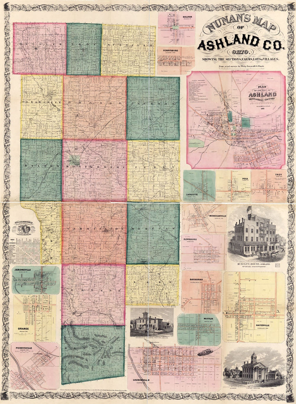 1861 Map of Ashland County Ohio Loudenville Ashland landowners reprint