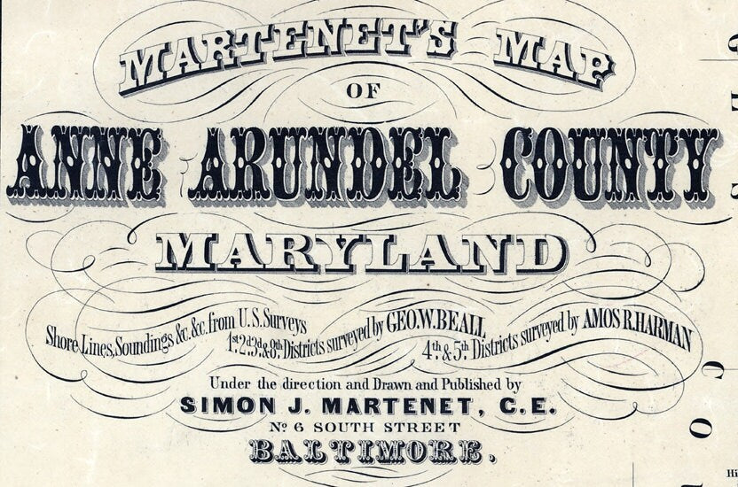 1860 Map of Anne Arundel County Maryland with Homeowner Names