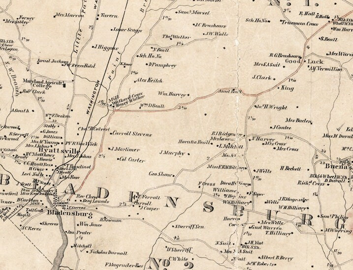 1861 Map of Prince George's County Maryland Upper Marlborough Homeowner Names