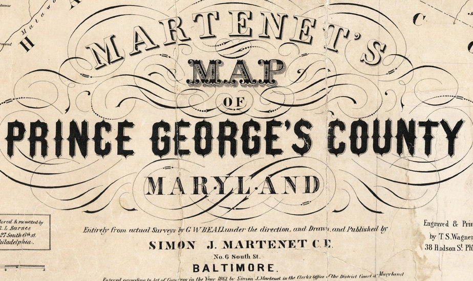 1861 Map of Prince George's County Maryland Upper Marlborough Homeowner Names