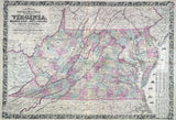 1864 Colton's Map of the States of Virginia Maryland & Delaware