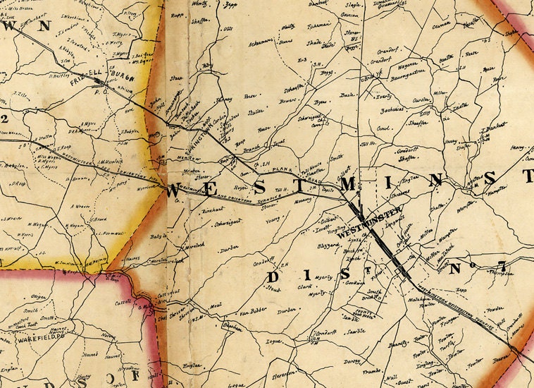 1863 Map of Carroll County Maryland with Homeowner Names