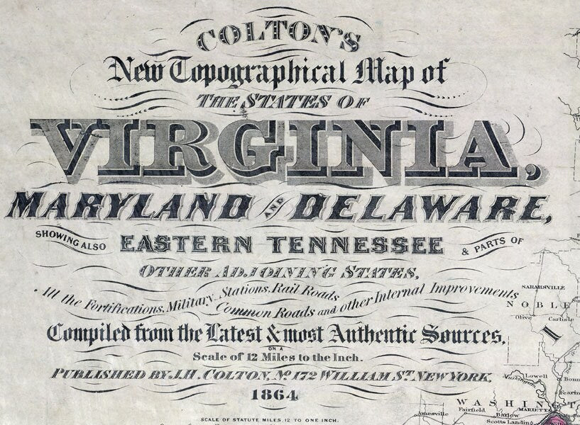 1864 Colton's Map of the States of Virginia Maryland & Delaware