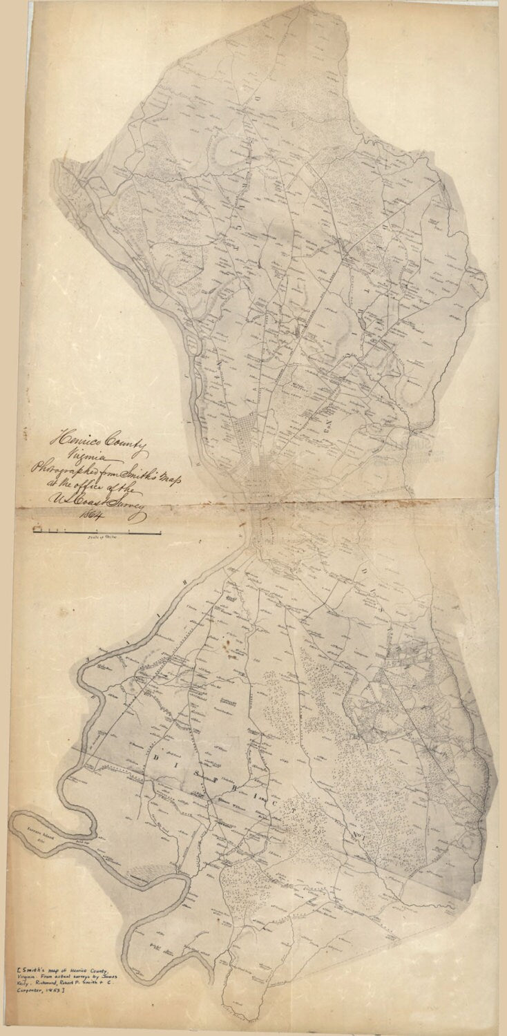 1853 Map of Henrico County Virginia Family Names