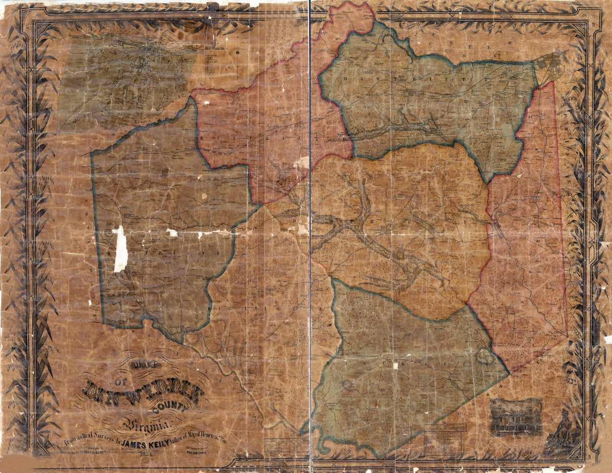 1854 Map of Dinwiddie County Virginia Landowner names