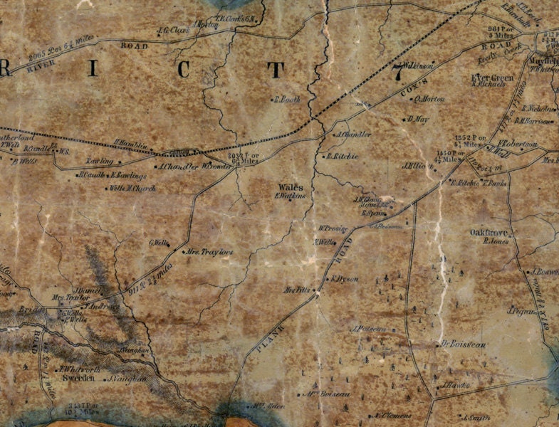 1854 Map of Dinwiddie County Virginia Landowner names