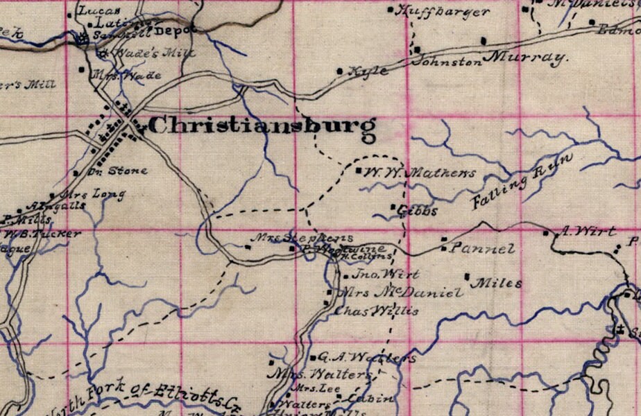 1860 Map of Montgomery County Virginia Family Names