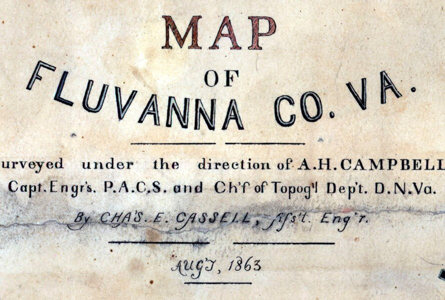 1863 Map of Fluvanna County Virginia Family Names Genealogy