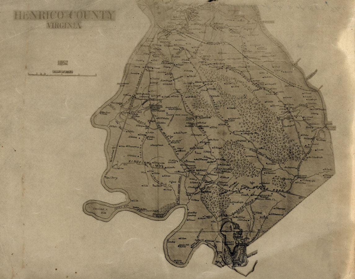 1862 Map of Henrico County Virginia Family Names Genealogy