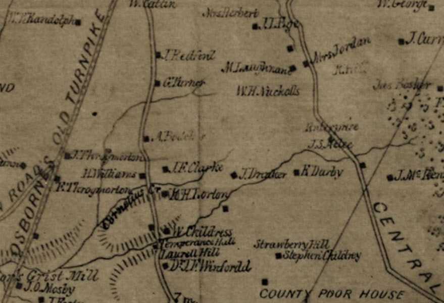 1862 Map of Henrico County Virginia Family Names Genealogy