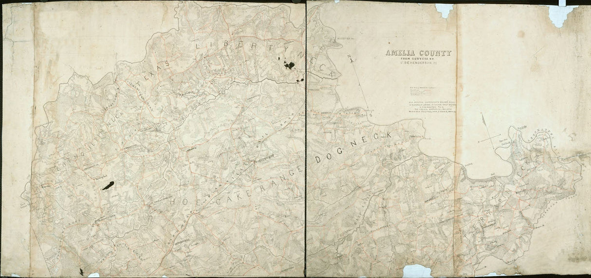 1864 Map of Amelia County Virginia Family Names Genealogy
