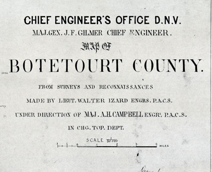 1864 Map of Botetourt County Virginia Family Names Genealogy