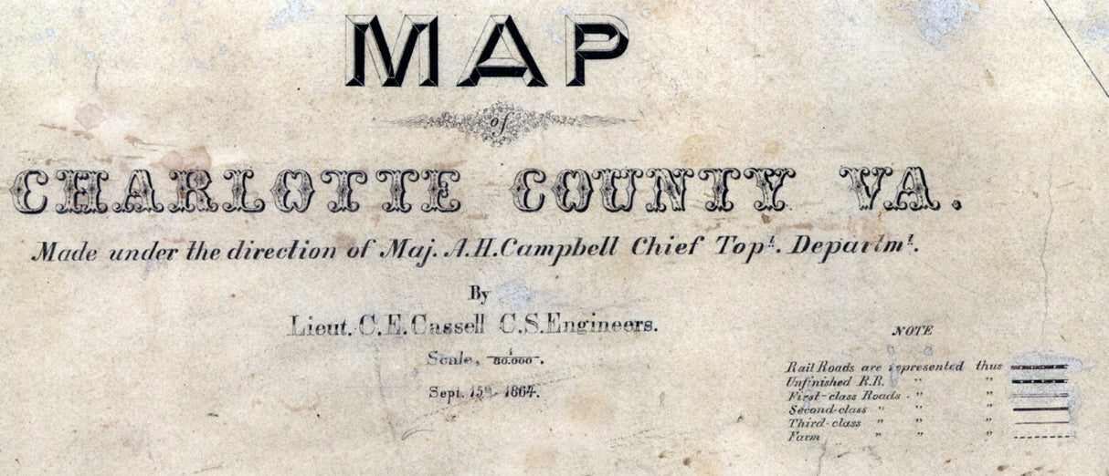 1864 Map of Charlotte County Virginia Family Names Genealogy