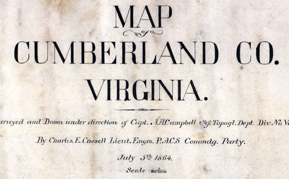 1864 Map of Cumberland County Virginia Family Names Genealogy
