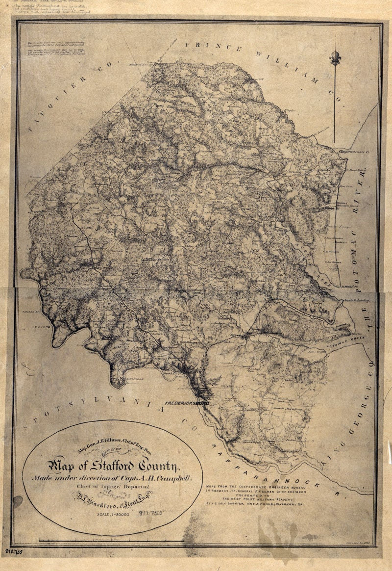 1864 Map of Stafford County Virginia Family Names Genealogy