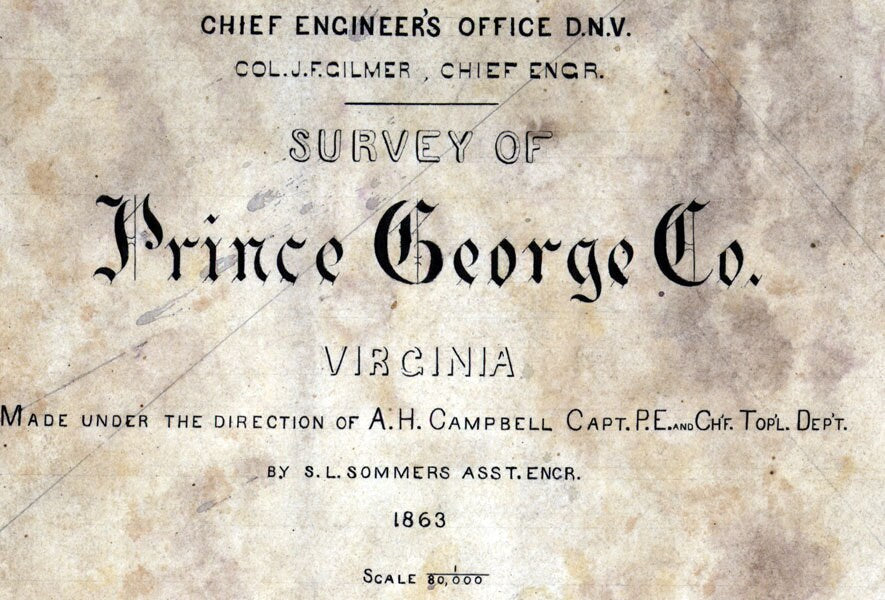 1863 Map of Prince George County Virginia Family Names Genealogy