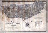 1864 Map of Cumberland County Virginia Family Names Genealogy