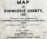 1864 Map of Dinwiddie County Virginia Family Names Genealogy