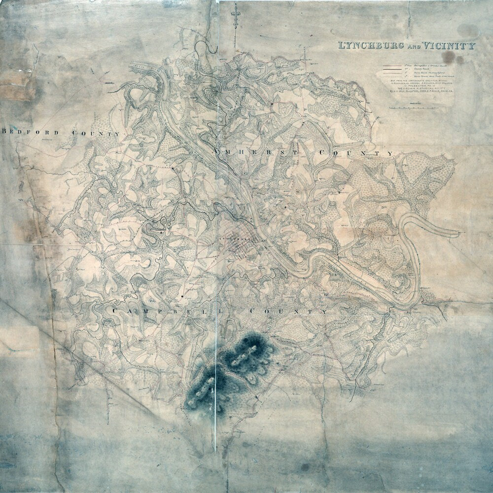 1864 Map of Lynchburg Virginia and vicinity Family Names Genealogy