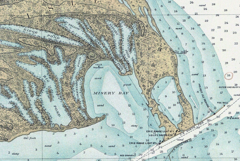 1901 Nautical Map of Erie Harbor and Presque Isle Erie County Pa