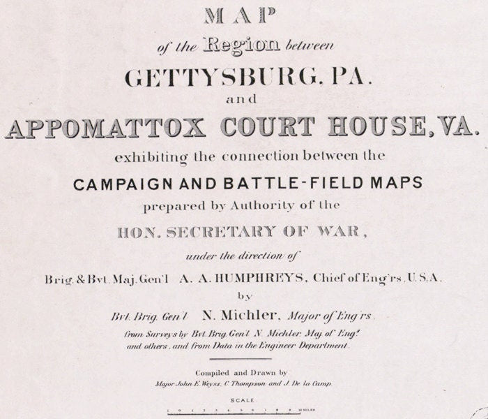 1869 Map of Gettysburg PA and Appomattox Virginia