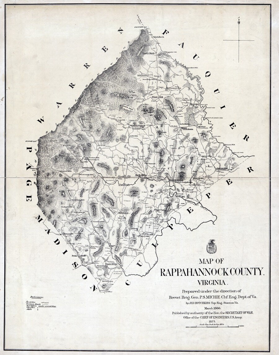 1875 Map of Rappahannock County Virginia Laurel Mills Family Names Genealogy