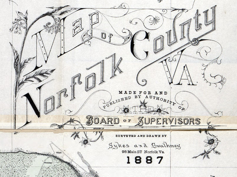 1887 Map of Norfolk County Virginia Family Names Genealogy