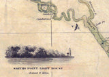 1840 Nautical Chart Map of the Chesapeake and Delaware Bays Maryland Virginia Delaware Washington DC