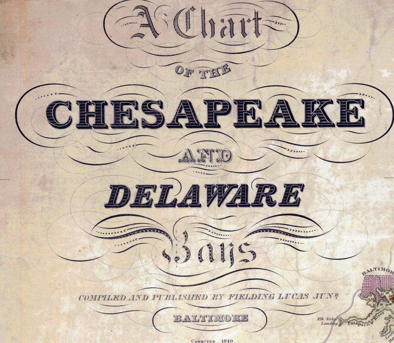 1840 Nautical Chart Map of the Chesapeake and Delaware Bays Maryland Virginia Delaware Washington DC