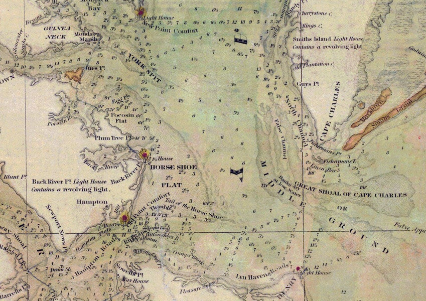 1840 Nautical Chart Map of the Chesapeake and Delaware Bays Maryland Virginia Delaware Washington DC