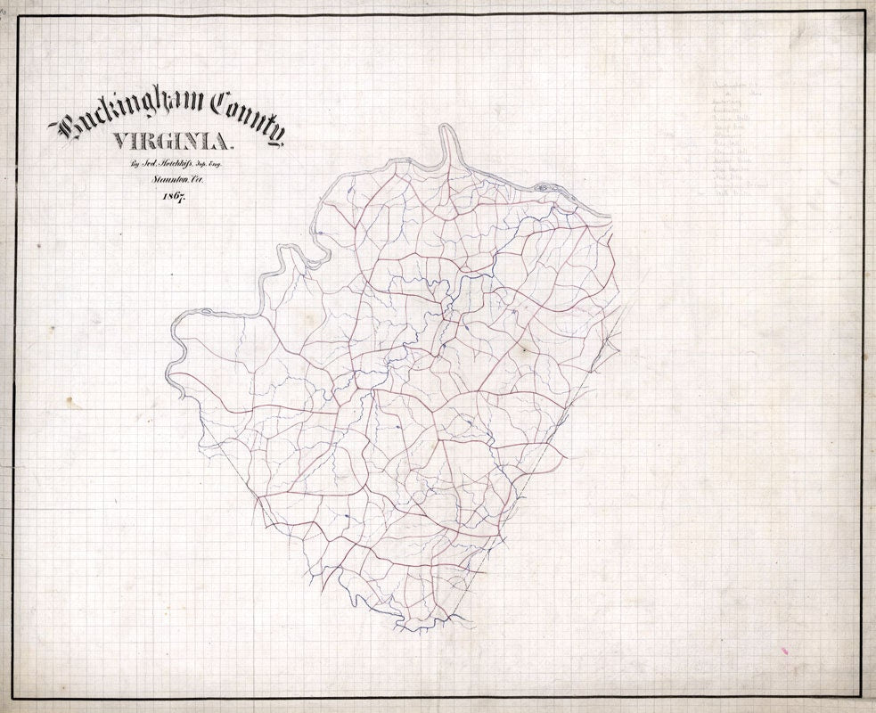 1867 Map of Buckingham County Virginia Historical Places