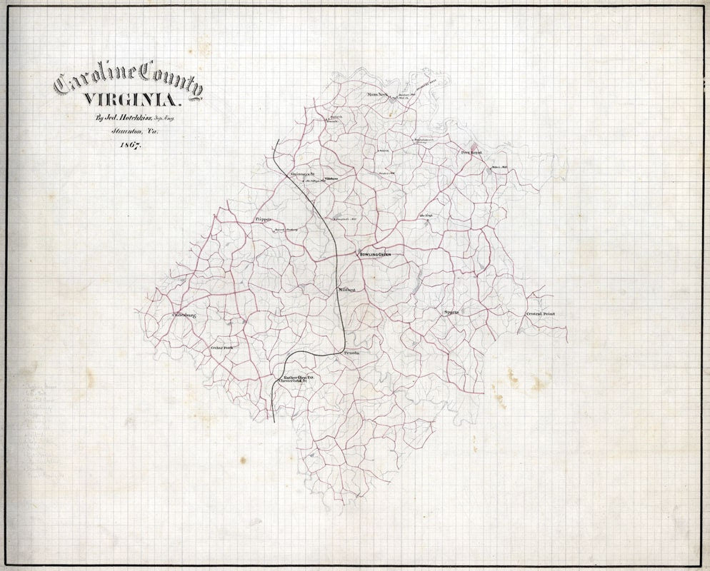 1867 Map of Caroline County Virginia Historical Places