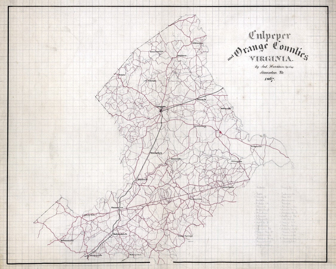 1867 Map of Culpeper and Orange County Virginia