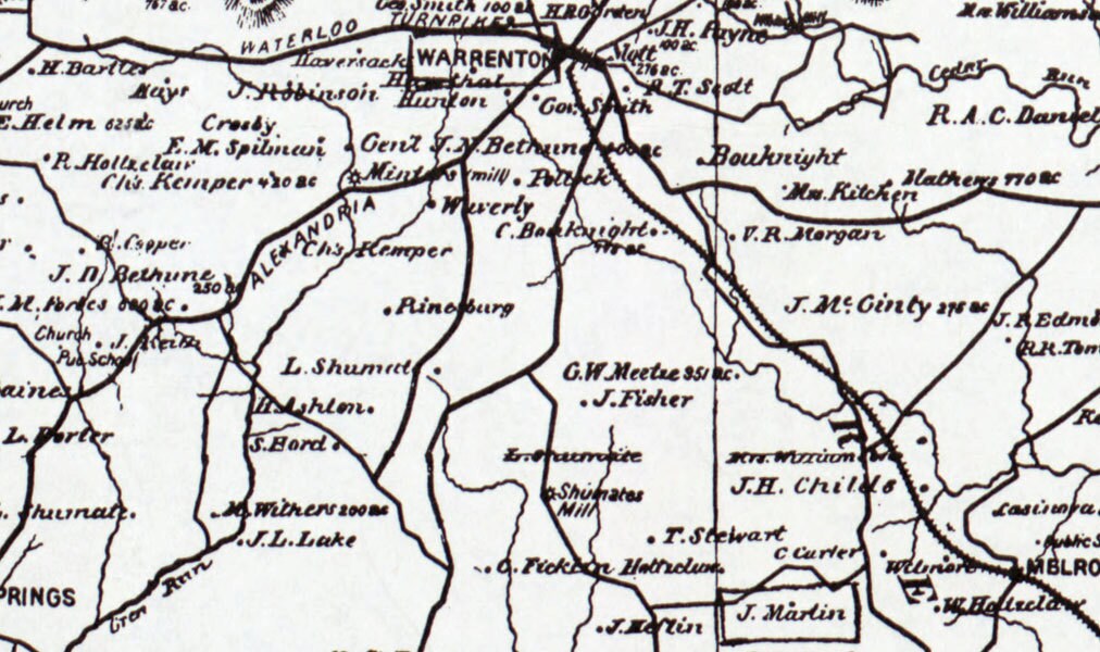 1876 Map of Fauquier County Virginia Family Names Genealogy