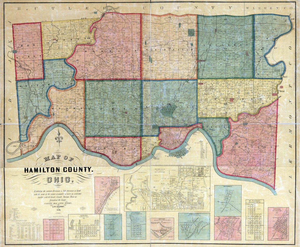 1856 Farm Line Map of Hamilton County Ohio Farm Names